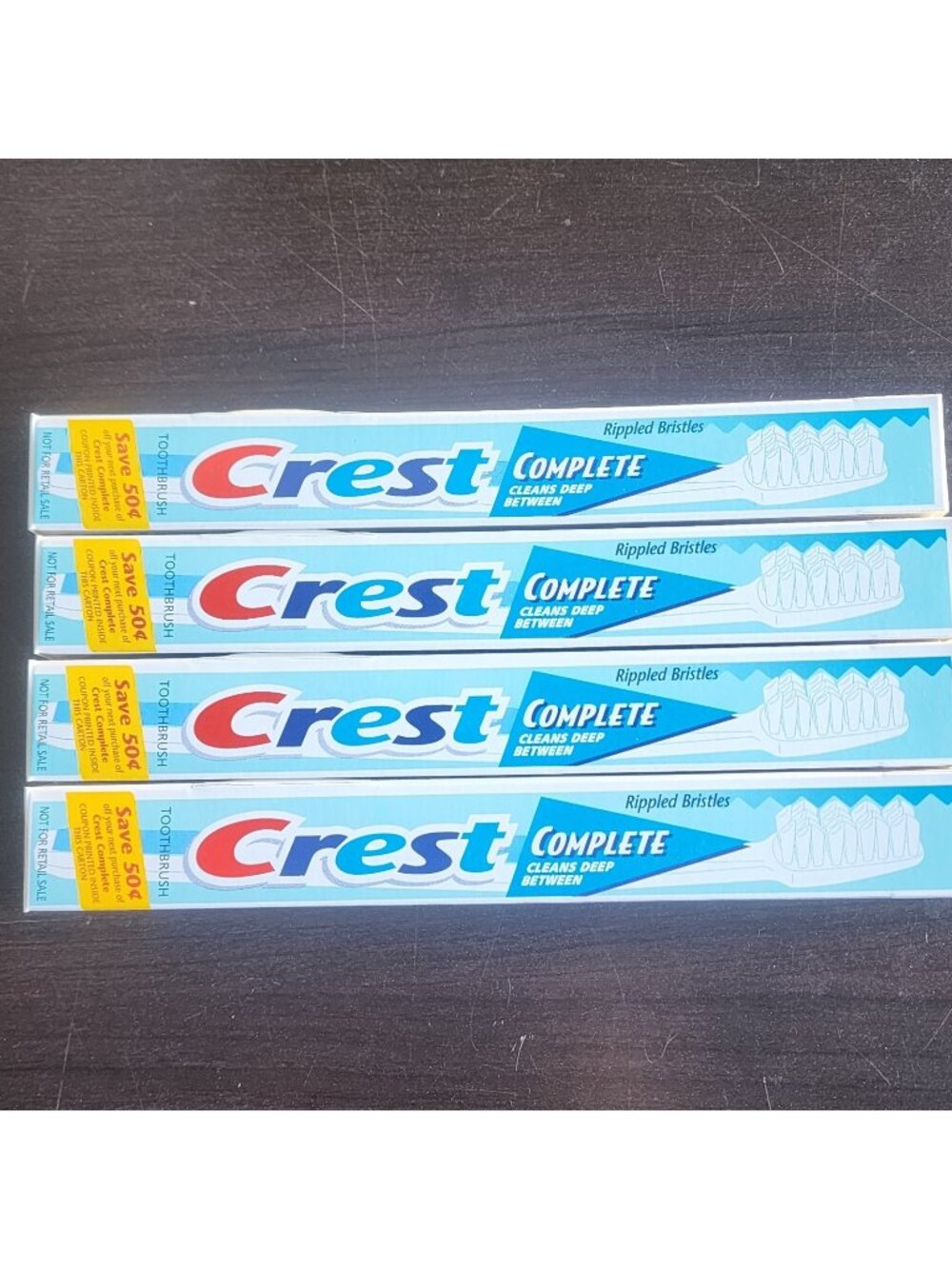 Lot of 4 VTG 1990s Crest Complete Toothbrushes Rippled Bristles Soft New Sealed